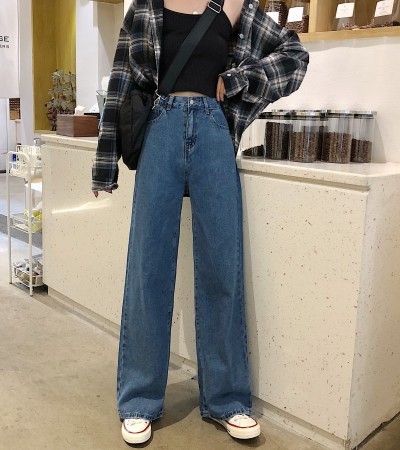 High Waist Jeans Women's Autumn 2022 New Large Size Loose Wide Leg Pants for Plump Girls Slimming Drape Mop Straight Pants