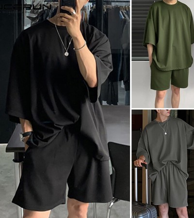 Beehoo INCERUN男式短袖软睡衣T恤短裤套装睡衣套装休闲套装 Beehoo INCERUN男式短袖软睡衣T恤短裤套装睡衣套装休闲套装